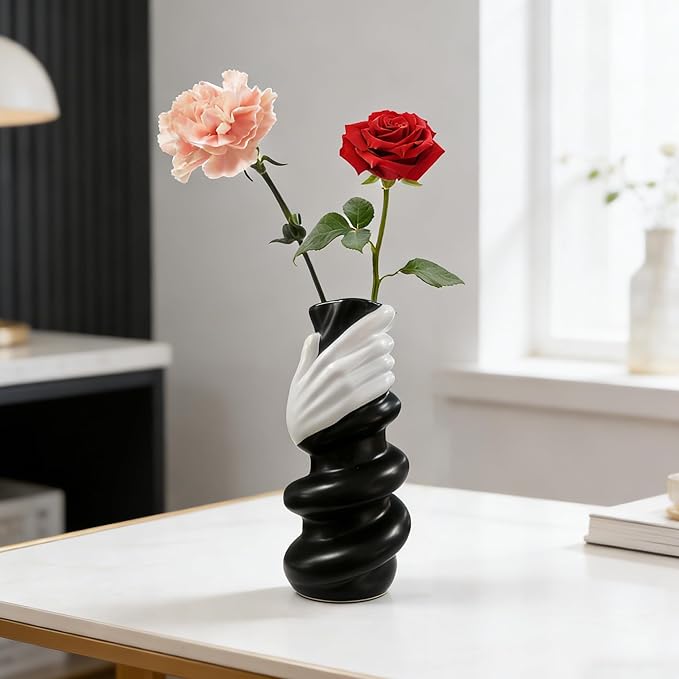 Unique Vase - Artistic Ceramic Vase for Modern Home Decor, Handcrafted Table & Entryway Decor, Wabi Sabi & Nordic Style Aesthetic Home Decor Sculpture