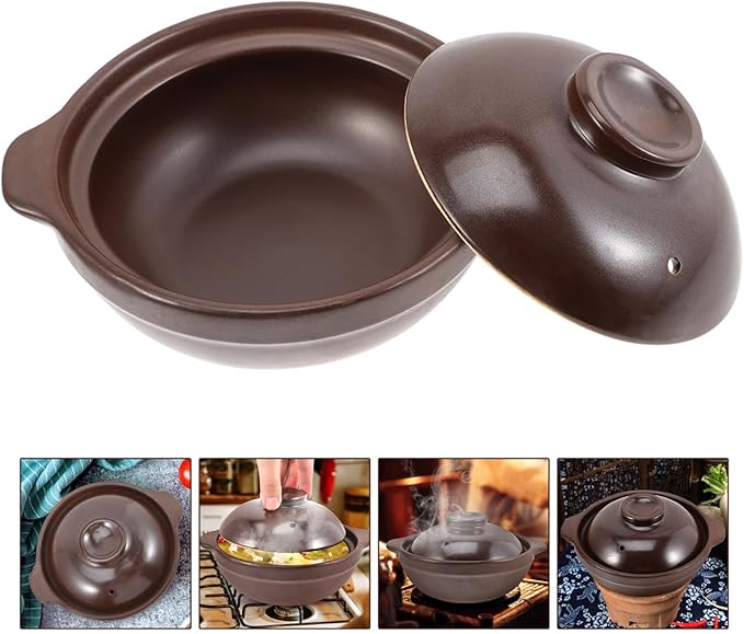 Cabilock Japanese Donabe Clay Pot with Lid, 6.5 Inch Terracotta Ceramic Casserole for Stovetop & Oven, Traditional Earthenware for Cooking Rice, Soup, Stew and Meat
