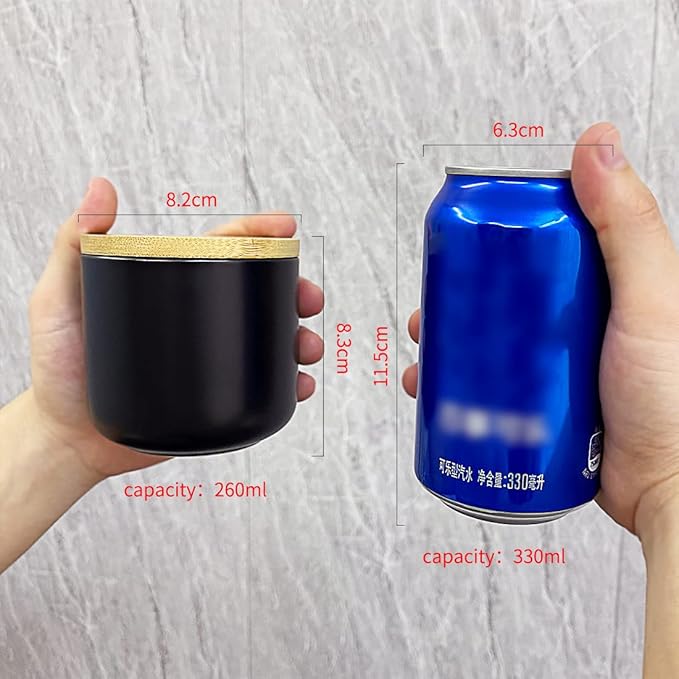 MilkyWay Ceramic Food Storage Jar Canister Modern Design Food Canisters with Airtight Seal Bamboo Lid, Loose Tea Coffee Spice Nuts Snacks Storage Jar Canister (Black 8.79oz/260ml)