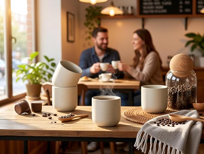 Ceramic Espresso Cups Set of 4,Double Espressos Shot Cup,4 oz Ceramic Cups,Small Coffee Cups,Tea Cups Set of 4,Espresso Accessories (Natural Beige, S)