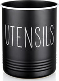 Kitchen Utensil Holder, 6.7" Utensil Holder for Kitchen Counter, Cooking Utensil Crock with Cork Bottom, Modern Farmhouse Decor, Countertop Utensil Storage Organizer Caddy, Black