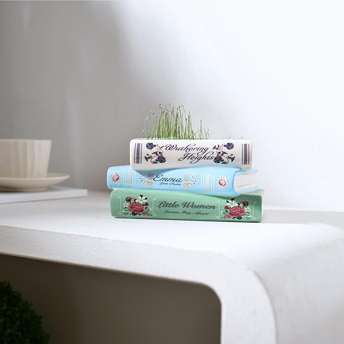 Book Vase for Flowers - 7" Ceramic Literary Planter, Modern Artistic Bookshelf Decor with Cultural Style - Unique Gift for Book Lovers