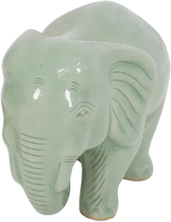 NOVICA Green Good Luck Celadon Ceramic Sculpture, 5.5" 'Elephant Power & Tranquility'
