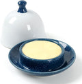 Butter dish, Ceramic Small Butter Dish with Lid, 2026 NEW Original Design Mini Butter Crock Keeper with Handle, 17 OZ Mini Butter Container Cover and Water Sealing 2 Ways Sealing (Blue)