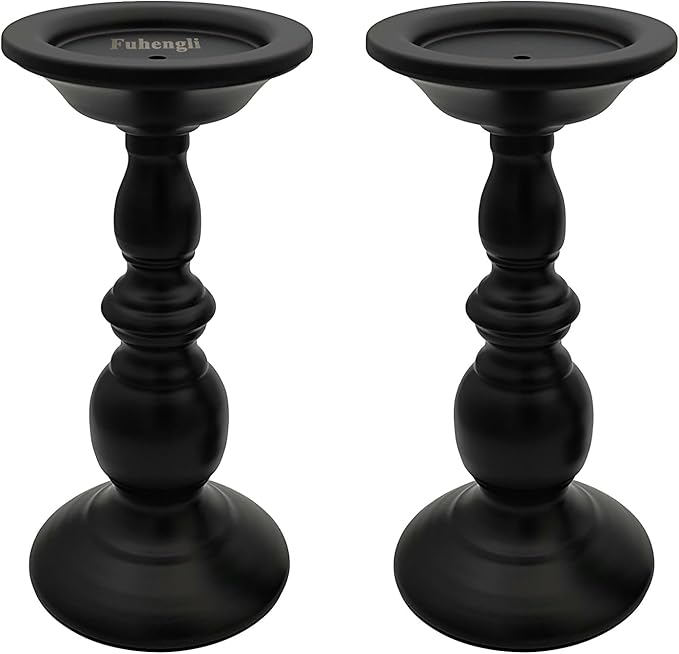 Pillar Candle Holders Stands Set of 2, Candle Holders for Pillar Candles Decorative Candlestick Holder for Fireplace, Home Decor, Dinning, Party, Wedding, Matte Black, 8.7'' - 2Pack