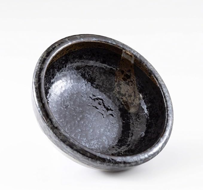 Wazakura Minoyaki Series Small Round Glazed Ikebana Flower Vase Made in Japan, Handpainted Floral Arrangement Pottery Supplies - Black with Brown White Brush