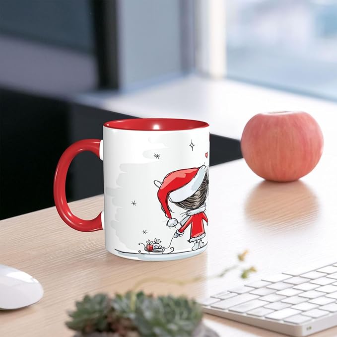 Positive Energy,Funny Novelty Ceramic Coffee Cups With Handle,Words on Circular Backdrop Tea Cup for Office and Home, 11 Oz,Dishwasher Microwave Safe (Red)