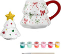Didaey 1 Set Christmas Tree Mug with Lid Paint Your Own Mug Craft Kit with 6 Color Paints and Brush DIY Ceramic Christmas Coffee Mugs for Xmas Festive Holiday Gift
