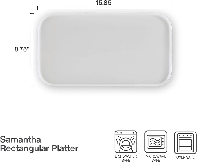 Mikasa Samantha Rectangular Bone China Lightweight Chip Resisant Serving Tray, 15.85 Inch, White