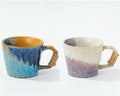 Unique Retro Vintage Japanese Style Primitive Handmade Ceramic Coffee Mug set of 2, Lead-Free Glaze Couple Mugs, Comfortable handle Pottery matching cups for anniversaries and Valentine's Day