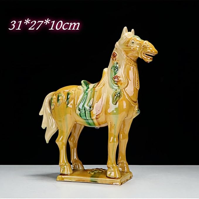 Chinese Style Sculpture Chinese Feng Shui Ceramic Sculpture Silk Road Asian Art Decorative Ornaments Beige Horse
