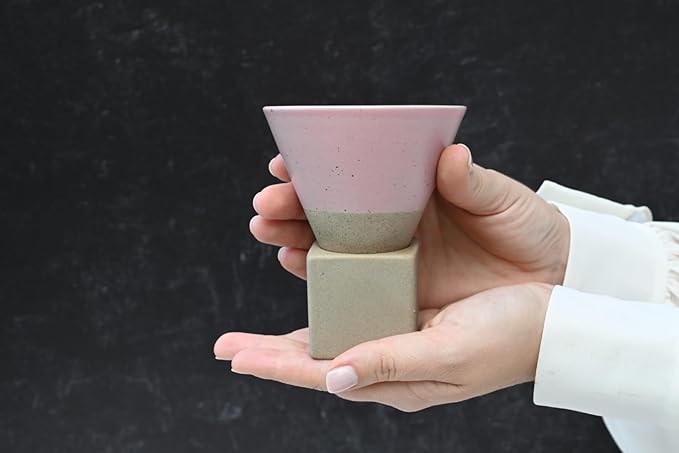 aprikalife Japanese Pottery Coffee Mug with Base 200ml - Ceramic Handmade Triangle Cone Funnel Shaped Retro Tea Cup - Dishwasher & Microwave Safe Coffee Cup for Tea, Cocoa, Espresso & Latte