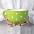 City to Cottage Handmade Ceramic Designer Lime Green and White Polka Dot Cup, Unique Extra Large 17.5oz/500ml Pottery Cappuccino, Coffee, Tea, Soup Mug | Housewarming Gift for Tea Lovers