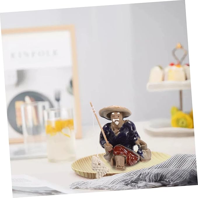 3Pcs Ceramic Miniature Fisherman Figurine Set for Fish Tank Garden Decoration Asian Fisherman Statues Detailed Craftsmanship for Aquatic Landscapes