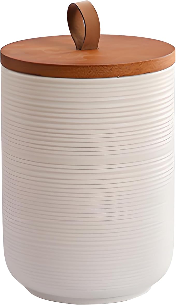 Ceramic Canister with Airtight Seal Lid, Kitchen Canisters for Countertop, White Food Storage Jar for Flour, Coffee Bean, Sugar, Tea, Spices and More, Home Decor (800ml/27.05oz)