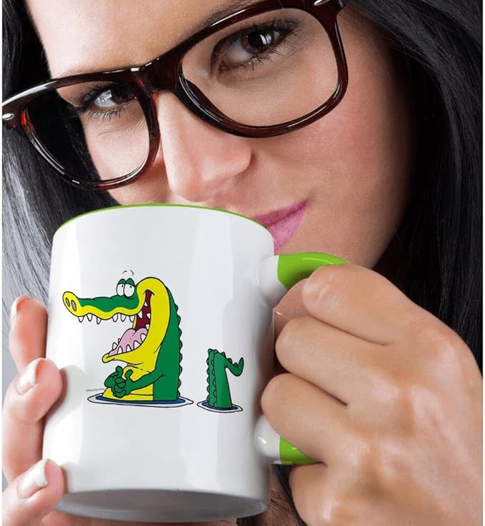 3dRose Silly Alligator Crocodile Cartoon Character 15oz Two-Tone Green Mug