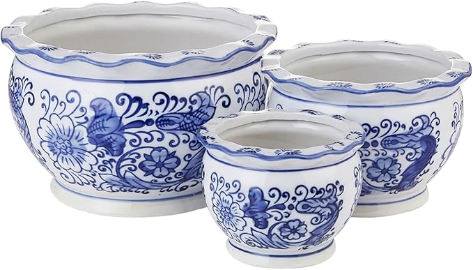Blue and White Planters, Succulent Pots Ceramic Plant Pots Indoor with Drainage for Home Décor - Set of 3