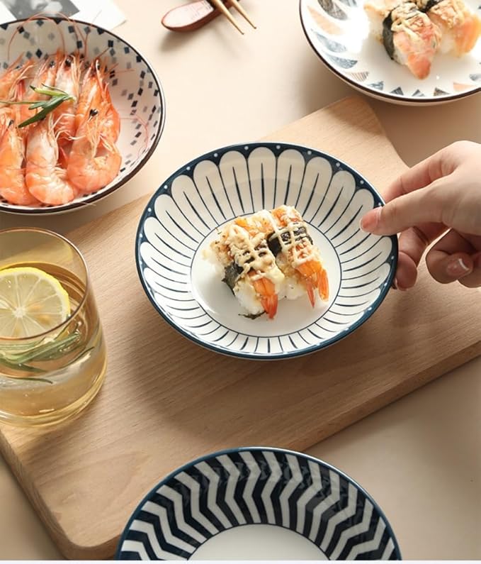 10 oz Ceramic Dessert Bowls Set of 4 Japanese 6 Inch Serving Dishes Shallow Bowls for Side Dishes,Appetizer,Sushi,Salad,Snacks,Fruit,Icecream,Microwave Dishwasher Safe(navy blue)
