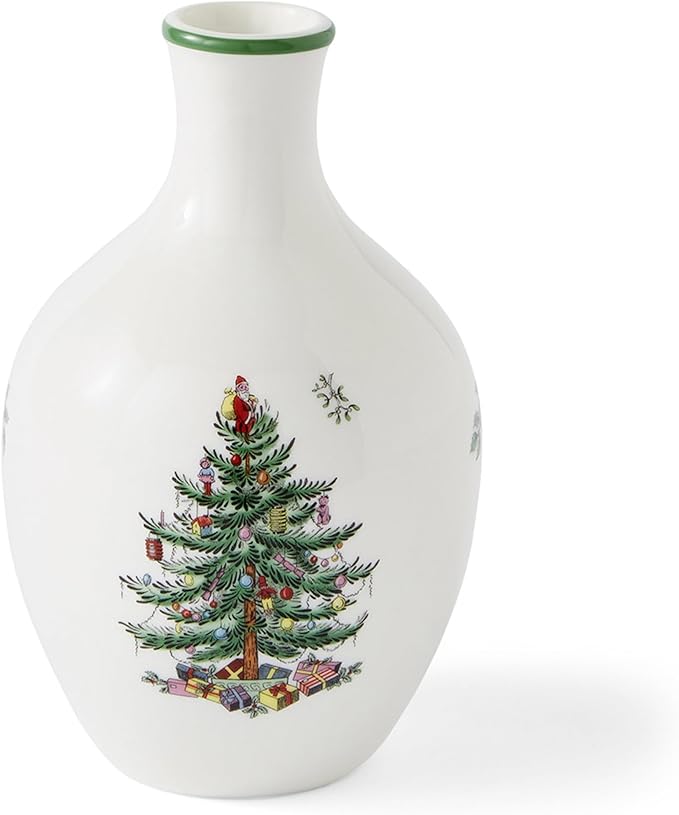 Spode Christmas Tree 6" Posy Vase - Elegant Ceramic Flower Vase, Holiday Centerpiece for Floral Arrangements & Home Decor - Beautiful Handcrafted Accent for Festive Decorations