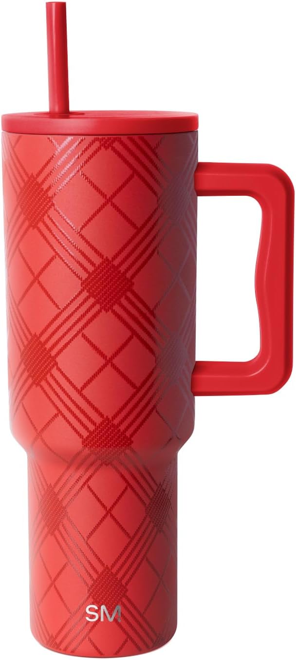 Simple Modern Trek | 40 oz Christmas Tumbler with Handle and Straw Lid | Cup Holder Friendly Insulated Stainless Steel Travel Mug | Holiday Gifts for Women Men Her Him | Holiday Flannel