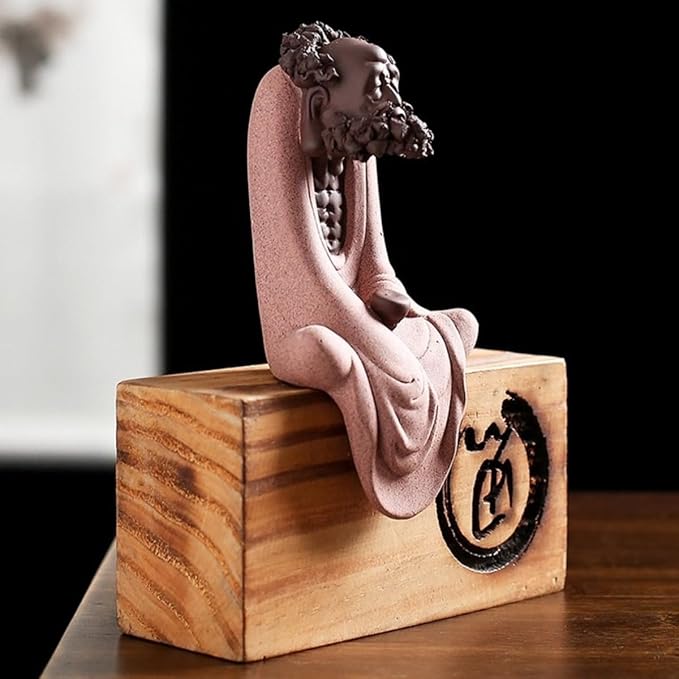 Handmade Purple Sand dysfunction Statue Meditation Ancestor Ceramic Sculpture Creative Tea pet Home Tea Room Tea Table Office Decoration Ornament (Pink)