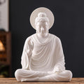 Houlu 12.8 Inch White Buddha Statue for Home Decor, Meditating Buddha Statue with Halo, Ceramic Buddha Statues Indoor/Outdoor for Meditation and Spiritual Décor