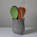 Short Kitchen Utensil Holder for Kitchen Counter, Ceramic Small Utensil Crock & Vase & Holder for Cutlery Spatula Brush Silverware Cooking Utensil Holder (Marble Grey)