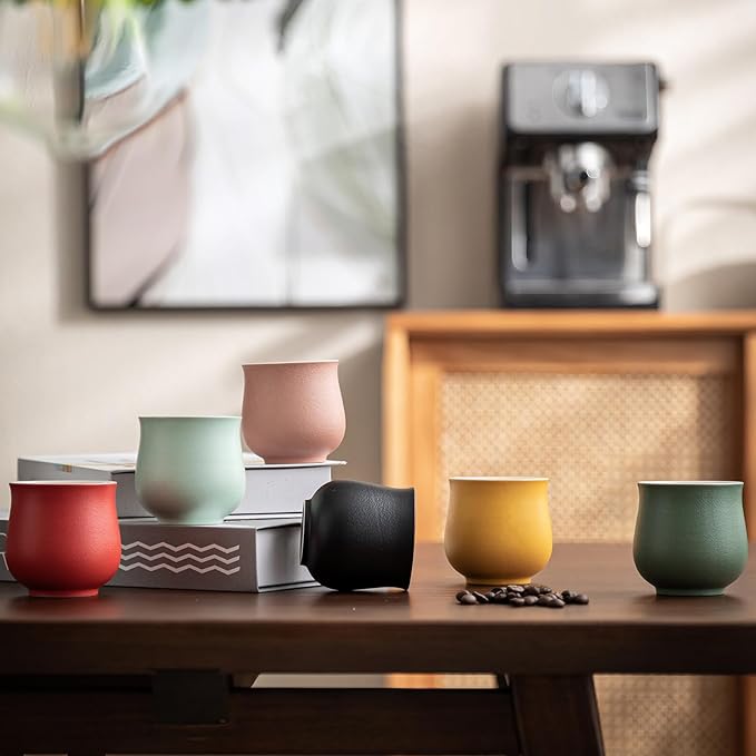 4-Oz Ceramic Espresso Cups Set - Multi-Color, Handle-Free Design for Home & Cafe | Dishwasher-Safe Stoneware Cups (Green, 4)