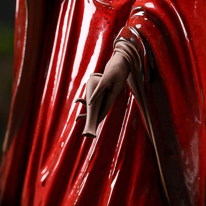 Buddha Statue Ceramic Guanyin Zen Buddha Sculpture Guanyin Sculpture Ceramic Statuette Buddha Crafts Zen Decor (Color : Red)