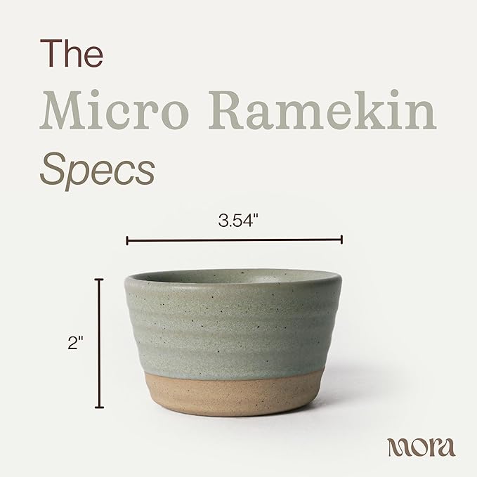 Mora Micro Ramekins Set of 4, 6oz Ceramic Pottery Baking Dishes - Microwave, Oven and Dishwasher Safe - Thyme
