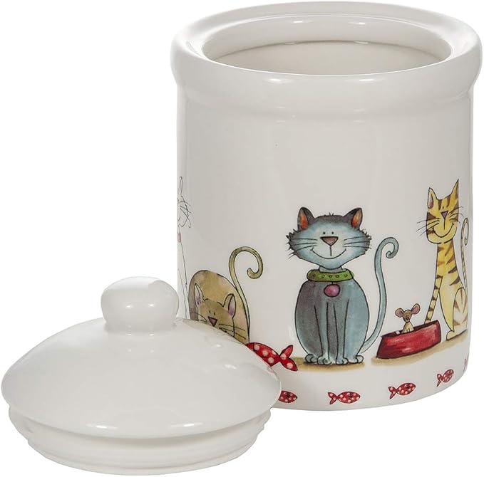 SPOTTED DOG GIFT COMPANY Ceramic Jar with Lid for Countertop, Cute Cat Treat Container, Decorative Kitchen Storage Jar for Tea Coffee Sugar, Gifts for People Who Love Cats 35oz