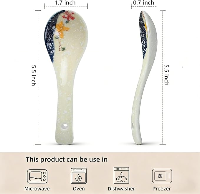 DAYUMKOU 6 Pack Asian Soup Spoon Ceramic Chinese Soup Spoons Set for Soup, Cereal, Pho, Noodles, Dumpling, Miso, Wonton Meal Partner