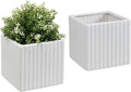 MyGift 6.3 Inch Square Vintage White Ceramic Succulent Planter Pot with Vertical Ribbed Design, Indoor Mini Flower Plant Pots, Set of 2