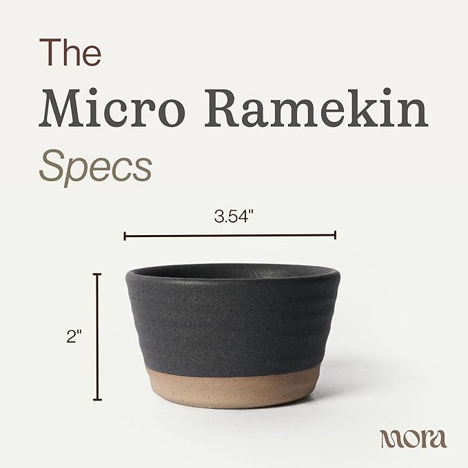Mora Micro Ramekins Set of 4, 6oz Ceramic Pottery Baking Dishes - Microwave, Oven and Dishwasher Safe - Liquorice