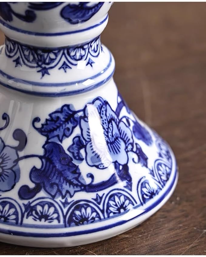 Blue and White Porcelain Ceramic House Candle Holder Chinese Traditonal Style Simple Home Candlestick Decoration Incense Stick (m)