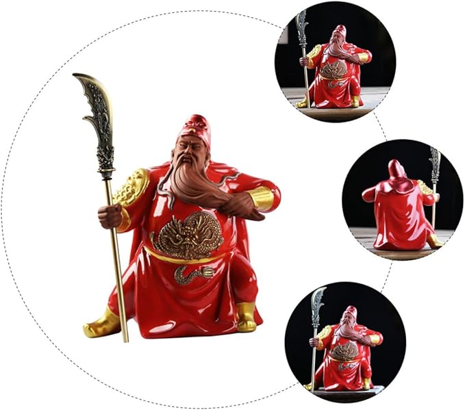 Angoily Red Guan Statue Ceramic Sculpture Feng Shui Ornament for Home and Office Decor Martial of Wealth Figurine for Living Bedroom and Party Decoration
