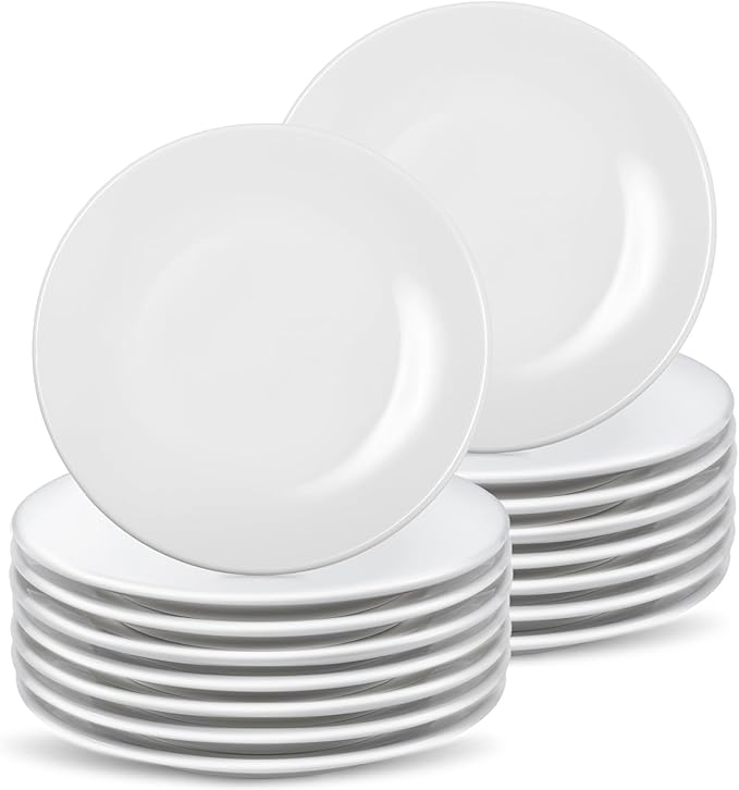 Ceramic Dessert Plates Set of 16, 6 Inch White Appetizer Plates, Round Small Plate for Cake Snacks, Porcelain Serving Plate for Appetizers, Microwave Oven and Dishwasher Safe (16 Pcs)