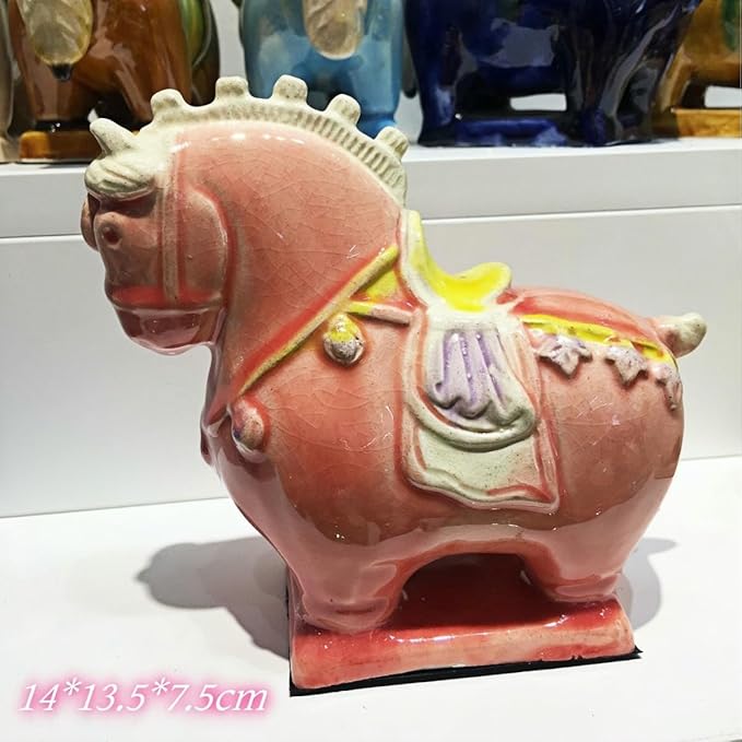 Statue Crafts Ceramic Horse Sculpture Desktop Ornaments Asian Feng Shui Art Collectibles Sakura Pink
