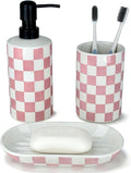 Pink Bathroom Toothbrush holder set, Cute Ceramic Bathroom Accessories, Includes Hand Soap Dispenser, Tooth Brush Holder, and Soap Dish, Funny Bathroom Accessories sets for Girls Woman Guest Bathrooms