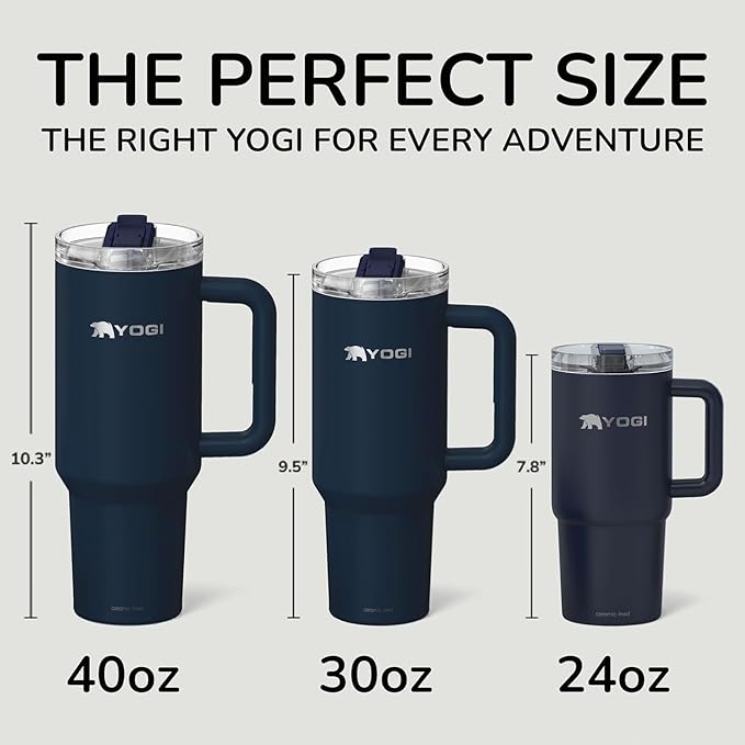 YOGI Ceramic Lined Metal Allergy Safe 24oz Tumbler with Handle and Straw Leakproof Flip & Sip Lid Vacuum Insulated Stainless Steel Travel Cup for Iced Coffee Water and All-Day Hydration 24oz Eclipse