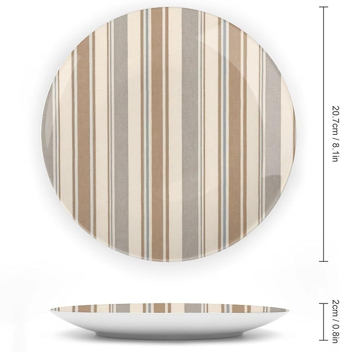 Thibaut Stripes in Brwon And Gray Vintage Plates Decor for Festival Display Home Personalized Christmas Idea Gifts Handmade Decorative Plate with Display Stand And Hook Up, Multi Sizes by Choosing