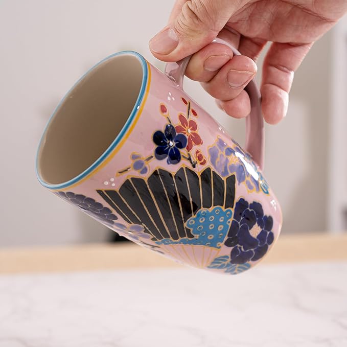 Urban Tokyo Tea Mug With Lid and Stainless Steel Infuser For Loose Leaf Tea Bag Tea Cup 15oz Porcelain Hot Beverage Everyday Use Home Office (Fan Festival)