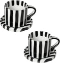 Tea Cup and Saucer, Ceramic 8 oz coffee mug, Dishwasher Safe and Microwave Safe, Black and White, Set of 2