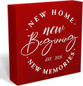 MUBIAO Rustic 2026 New Home Housewarming Gifts Ideasfor Women Men Friend Home Desk Shelf Decor - 5.1 x 5.1 Inches New Memories Decor Accessories - Red