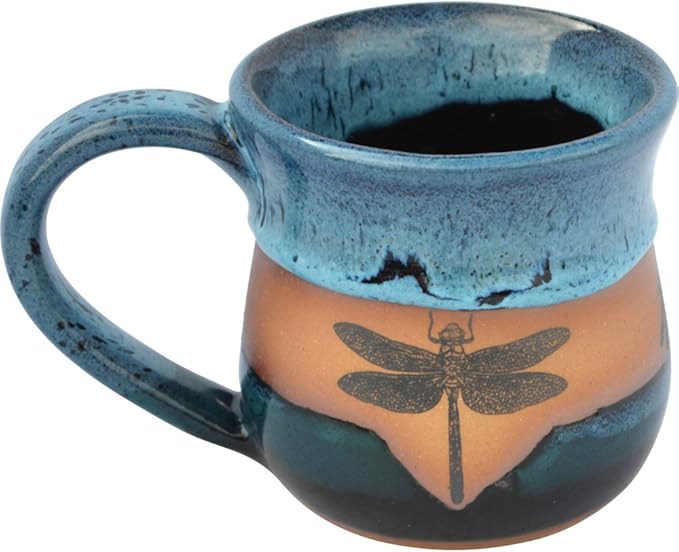 ALWAYS AZUL POTTERY Dragonfly 14 Oz. Mug in Waterfall Glaze - Handmade Ceramic Coffee Mug - Stylish and Unique Handcrafted Artistic Drinkware - Polished Clay Cups, Great for Coffee, Tea, & Art Lovers