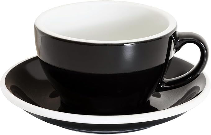 Loveramics Cappuccino Cup with Saucer, 8 oz Ceramic Coffee cup with Round Bottom for Cappuccino, Latte, Tea, Espresso, Thick-walled Stoneware Cup Set for Barista - Regular Colours (Black, 8OZ)