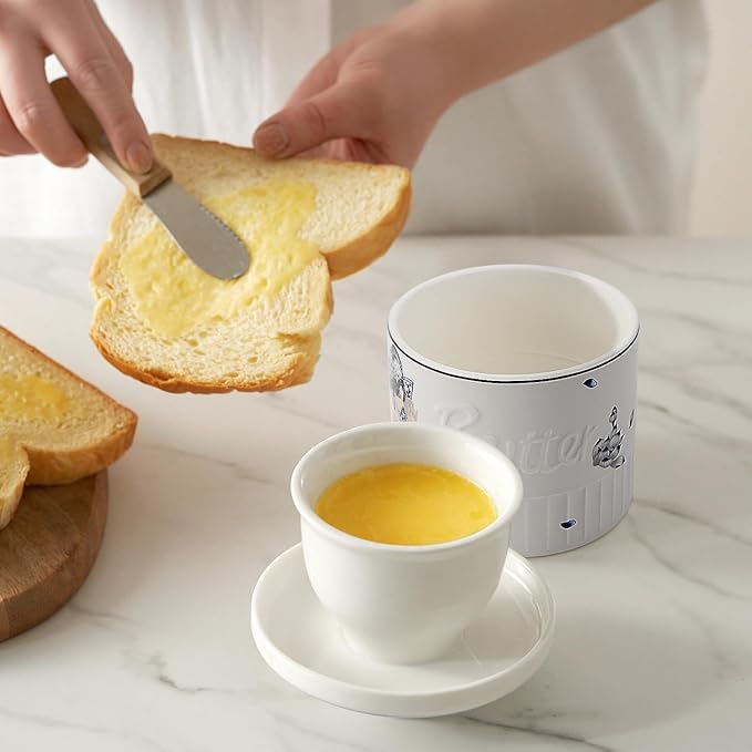 Toptier Butter Crock for Counter With Water Line, On Demand Spreadable Butter, Ceramic Butter Keeper to Leave On Counter, French Butter Dish with Lid, (Blue and White Beauty)