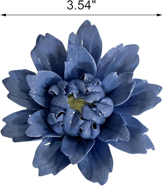 CEUYGT Handmade Ceramic Wall Flower Decor - Peony Home Wall Art, Perfect for Living Room, Bedroom, or Office Decoration (Dark blue, Medium)
