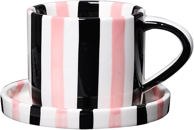Espresso Cups Ceramic Coffee Mug Series European Striped Dot Coffee Cup And Saucer Mug Cake Plate Afternoon Tea Set Tea Cup And Saucer,Pinkblack