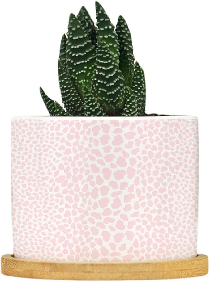 Pink Leopard Print Ceramic Planter African Animal Stripe Flower Pots for Indoor Plants with Drainage Holes and Saucers Pot for Outdoor Garden Home Plant